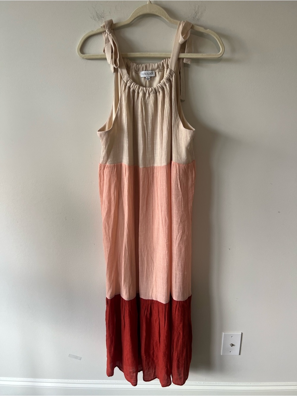Luxology Maxi Sun Dress Tie Shoulder Straps Boho Hippie Summer Beach